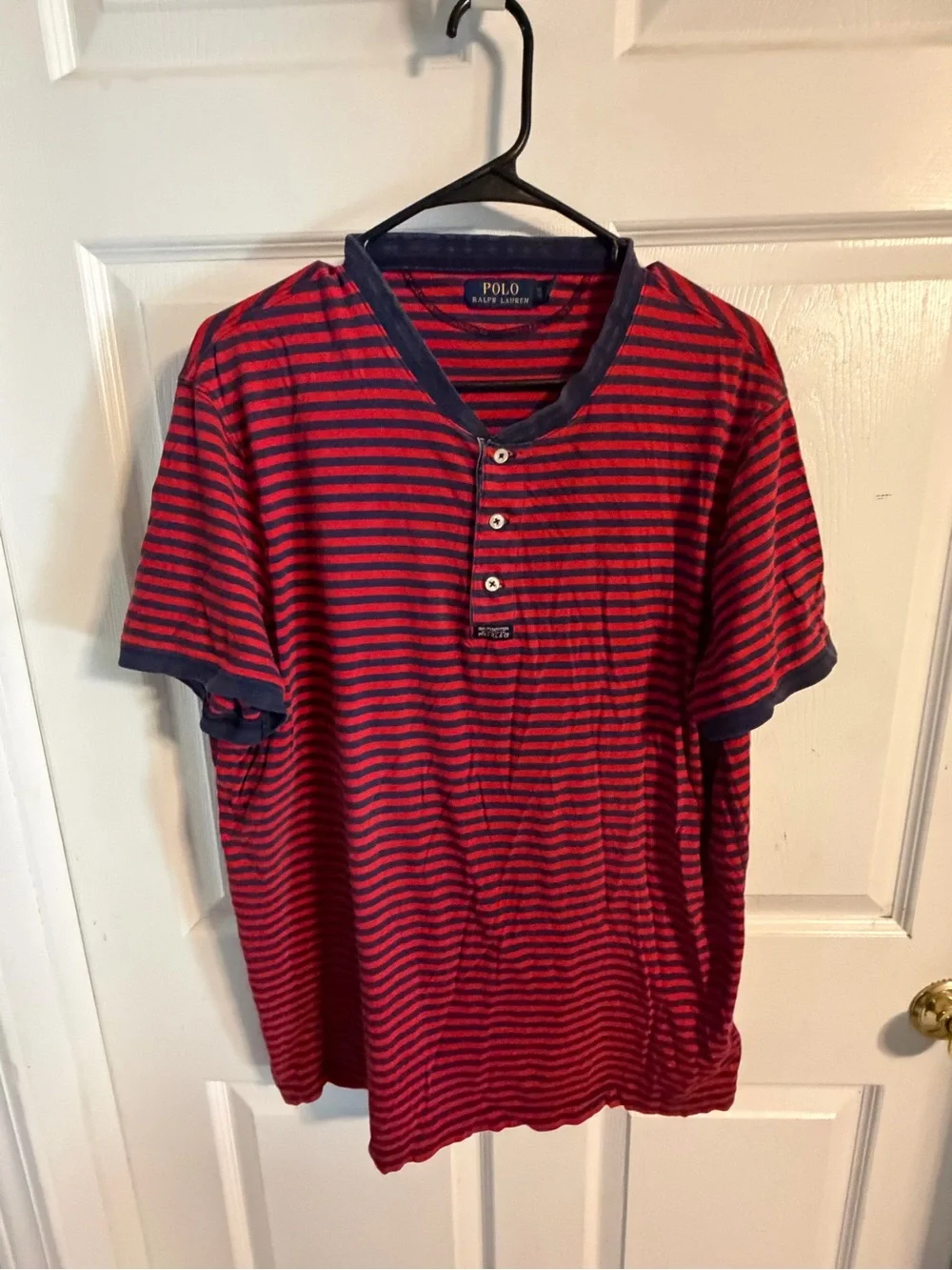 Ralph Lauren Red and Navy Striped Henley Polo